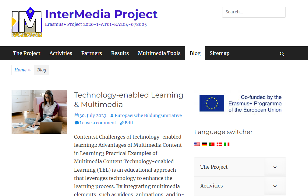 Screenshot Blog InterMedia Project EBI Erasmus+